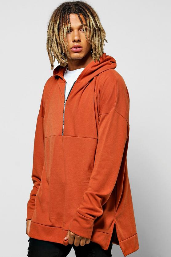 Oversized Boxy Hoodie With Zip Placket